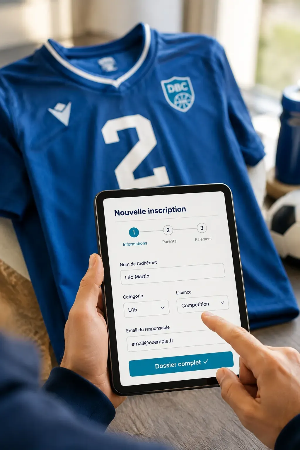 Inscription numérique à un club sportif depuis une tablette